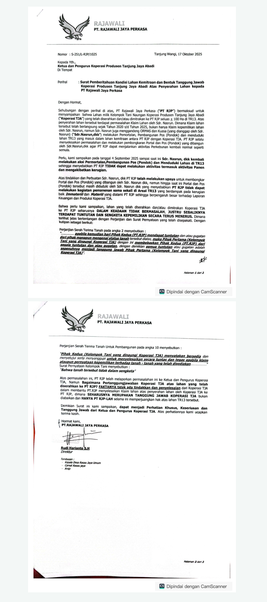 PT Rajawali Jaya Perkasa Diminta Bertanggung Jawab Atas Sengketa Lahan di Rasau Jaya