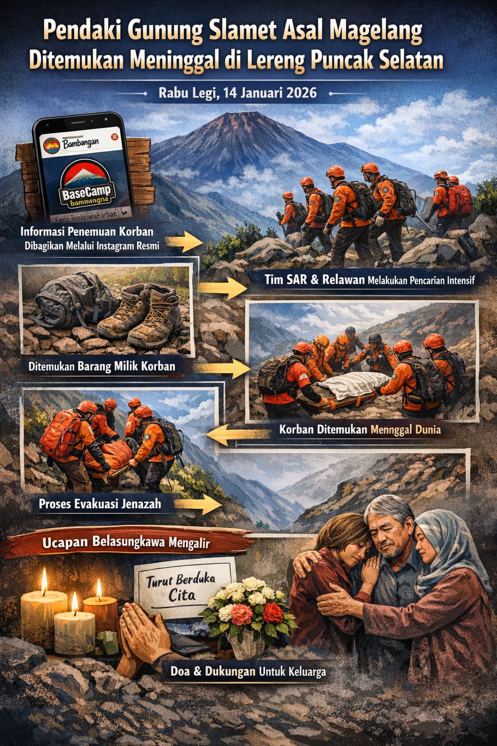 Pendaki Asal Magelang Ditemukan Meninggal di Lereng Puncak Selatan Gunung Slamet